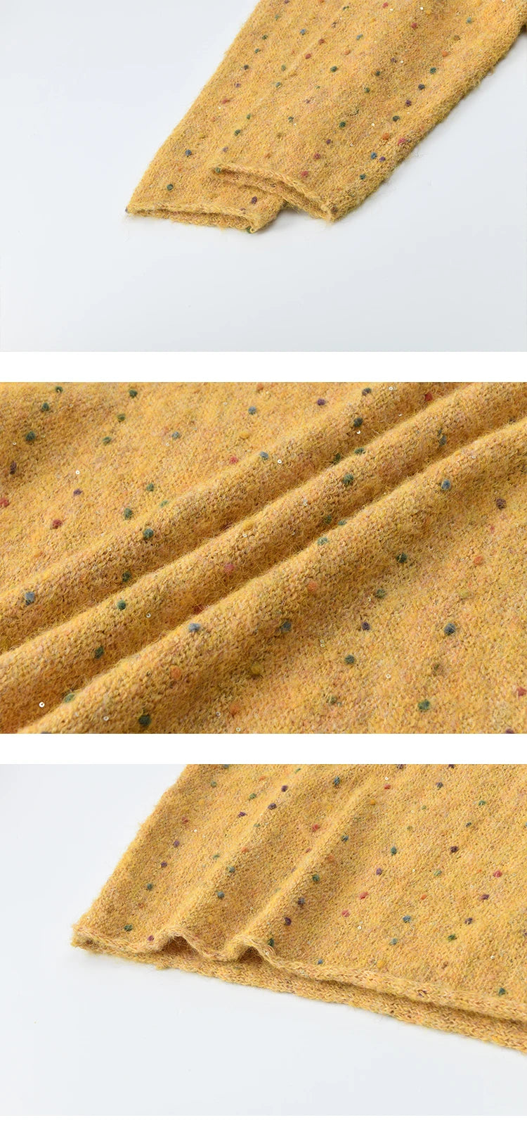 MISHOW Women Long Sleeve Tops 2025 Autumn Retro Yellow Sequins V-neck Sweater Knitted Comfortable Casual Pulllovers MXE47Z2572