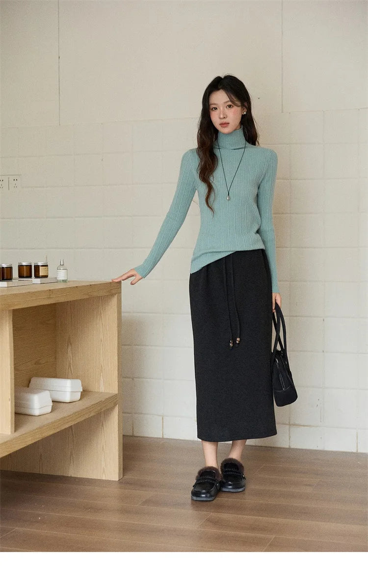 MISHOW Woman Brown Skirt 2025 Retro High Waist Loose Fitting Half Body Skirt with Back Split Straight Leg Long Skirt MXE90B2447