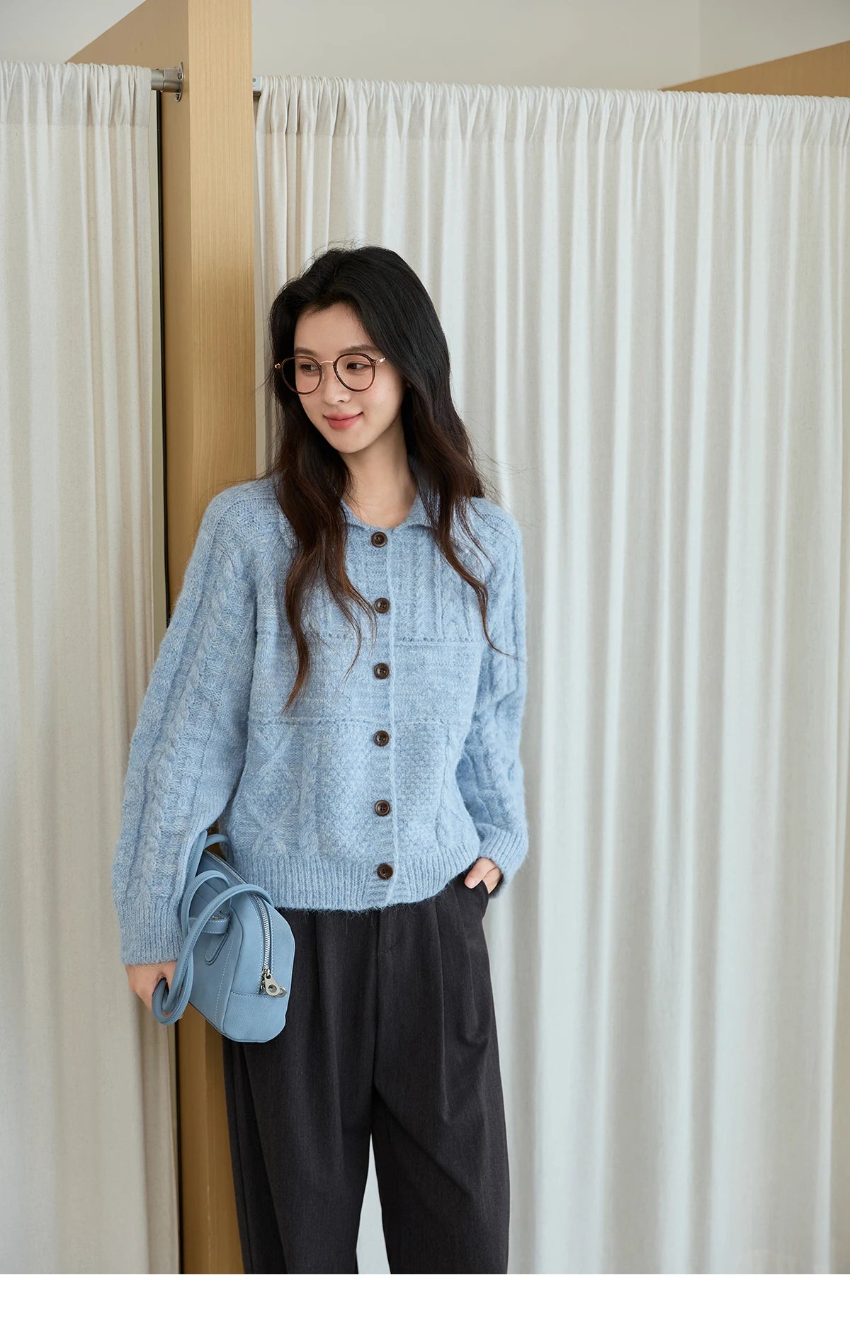 MISHOW Knitted Cardigan Women 2025 Autumn Winter Simple Turn-down Collar Loose Comfortable Single-breasted Sweater MXE48Z2611