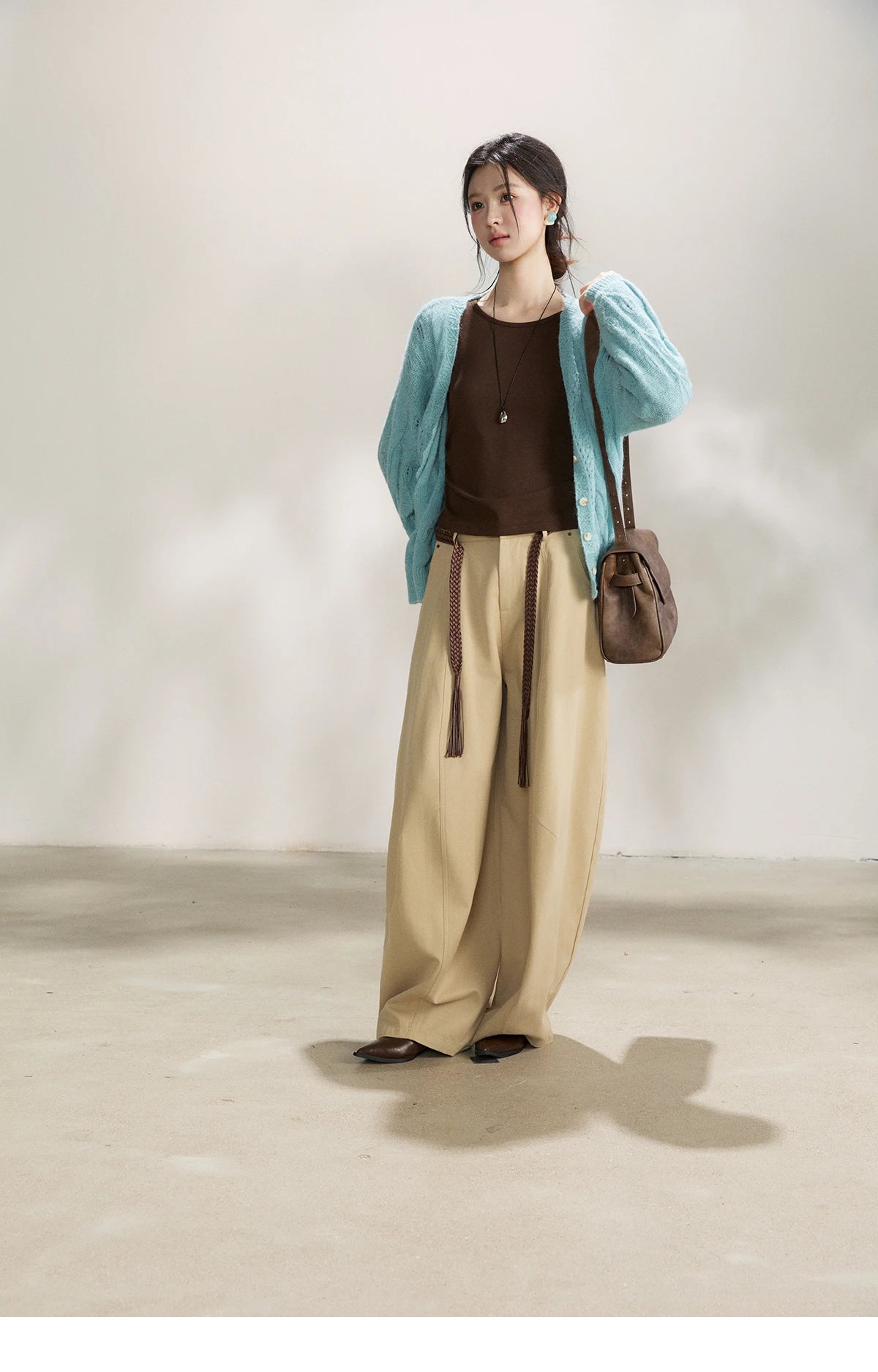 MISHOW Women's Blue Hollow Out Knit Cardigan 2026 Spring V Neck Wool Blend Tops Single Breasted Casual Thin Sweater MXF13Z2975