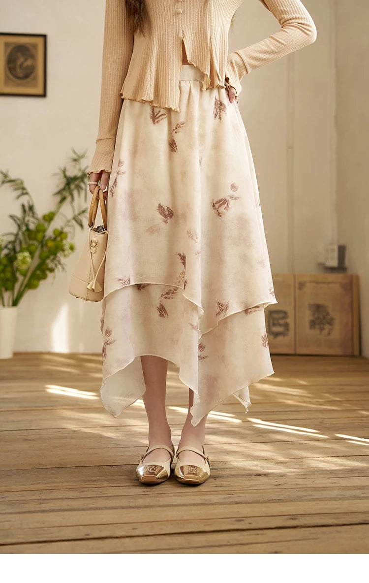 MISHOW Long Flowy Skirt for Women 2024 Spring Irregular High Waist A-Line Print Beach Zipper Skirts Woman Clothing MXD11B0215