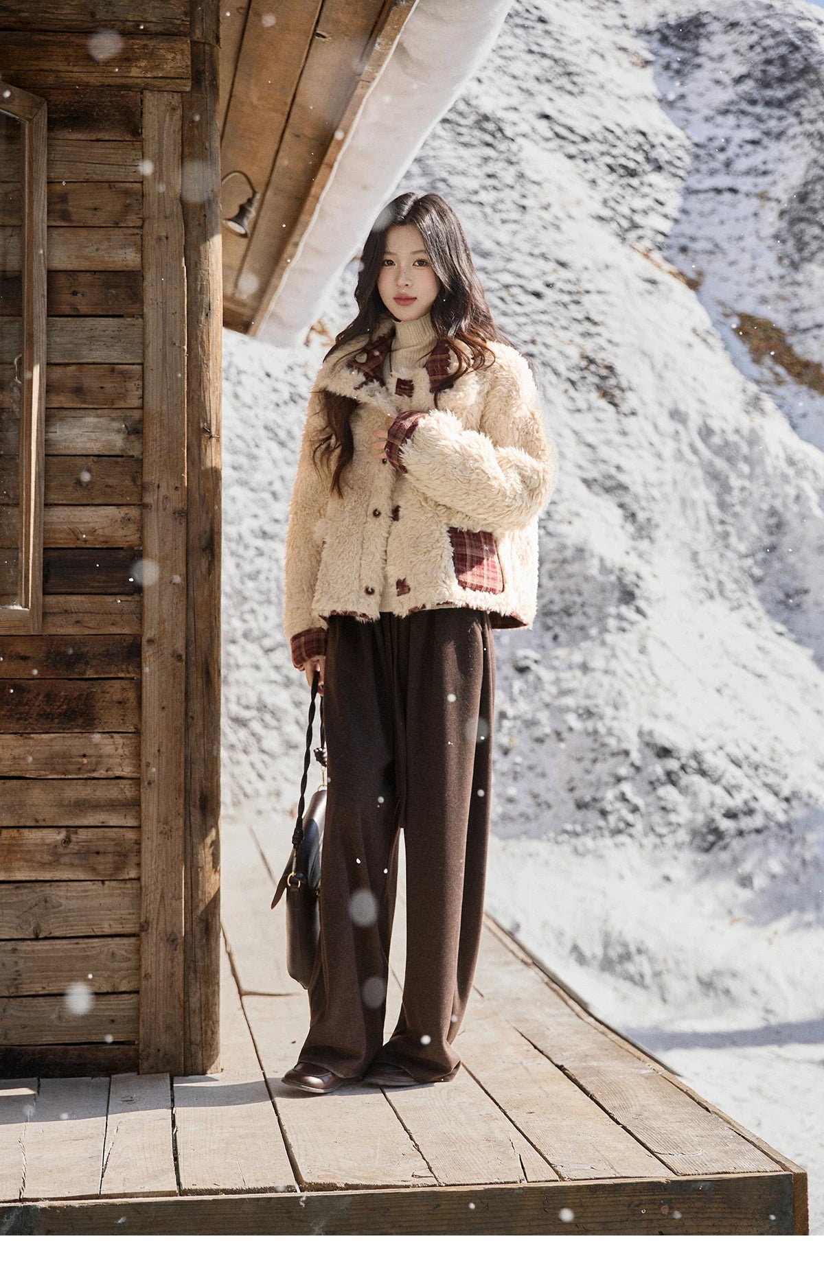 MISHOW Christmas Women's Reversible Retro Red Plaid Lamb Wool Coat 2025 Winter Loose Warm Fur-Lined Lapel Outerwear MXE93W1009