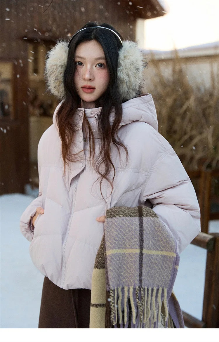 MISHOW Women's Short Coat with 90% White Duck Down Filling Windproof Down-proof Hooded Jacket Lightweight Warm Coat MXE51Y0080