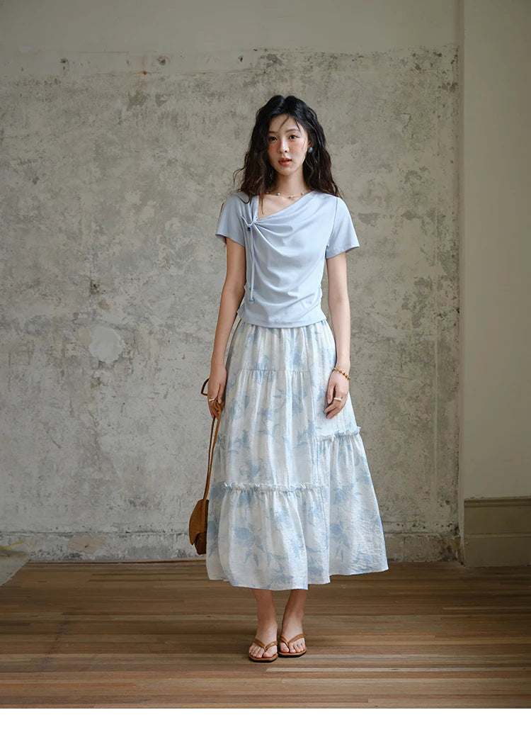 MISHOW Two Piece Set Women's Fashion Lace Up Top 2025 Summer New Casual Print Wide Leg Half Skirt Set Ladies Clothing MXE35T0596