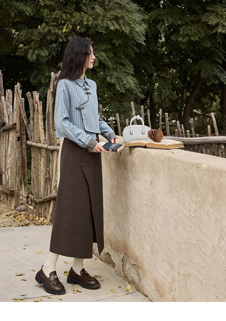 MISHOW Plaid Tweed Skirt Long-sleeved Jacket Long Skirt Separately Winter 2024 Korean O Neck Coat Front Slit Skirt MXD43W0445