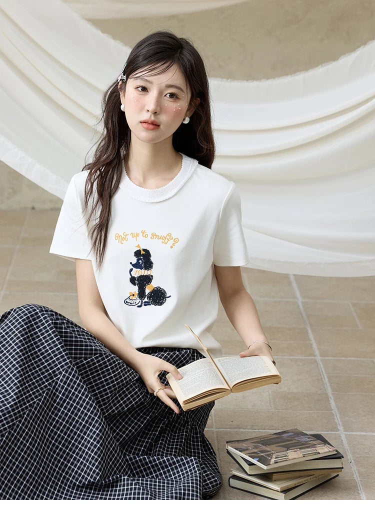 MISHOW Casual Summer Print Shirt Women New 2025 Round Neck Short Sleeve Dog Embroidered T-shirts Female Fashion Tops MXE33T0540