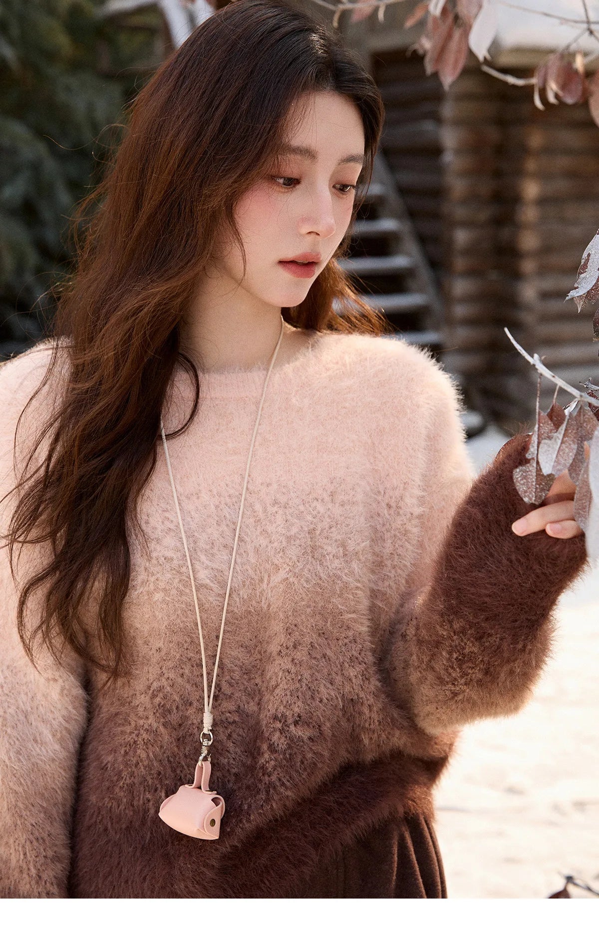 MISHOW Gradient Faux Mink Plush Sweater for Women Autumn Winter 2025 Round Neck Warm Top Thickened Knitted Sweater MXE92Z2850