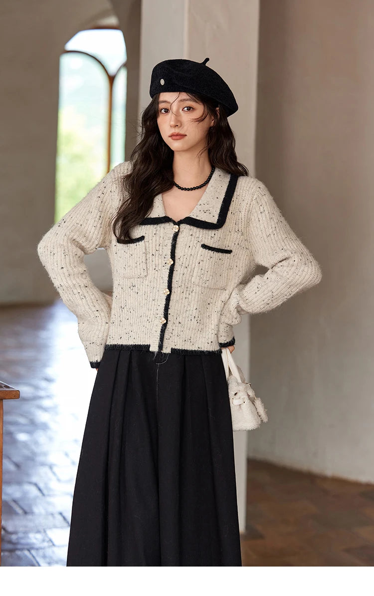 MISHOW Knitted Cardigan Color Clash Sweater Winter New Pockets Design Sweet Romantic Tops Versatile Coat Office Lady MXD55Z1054
