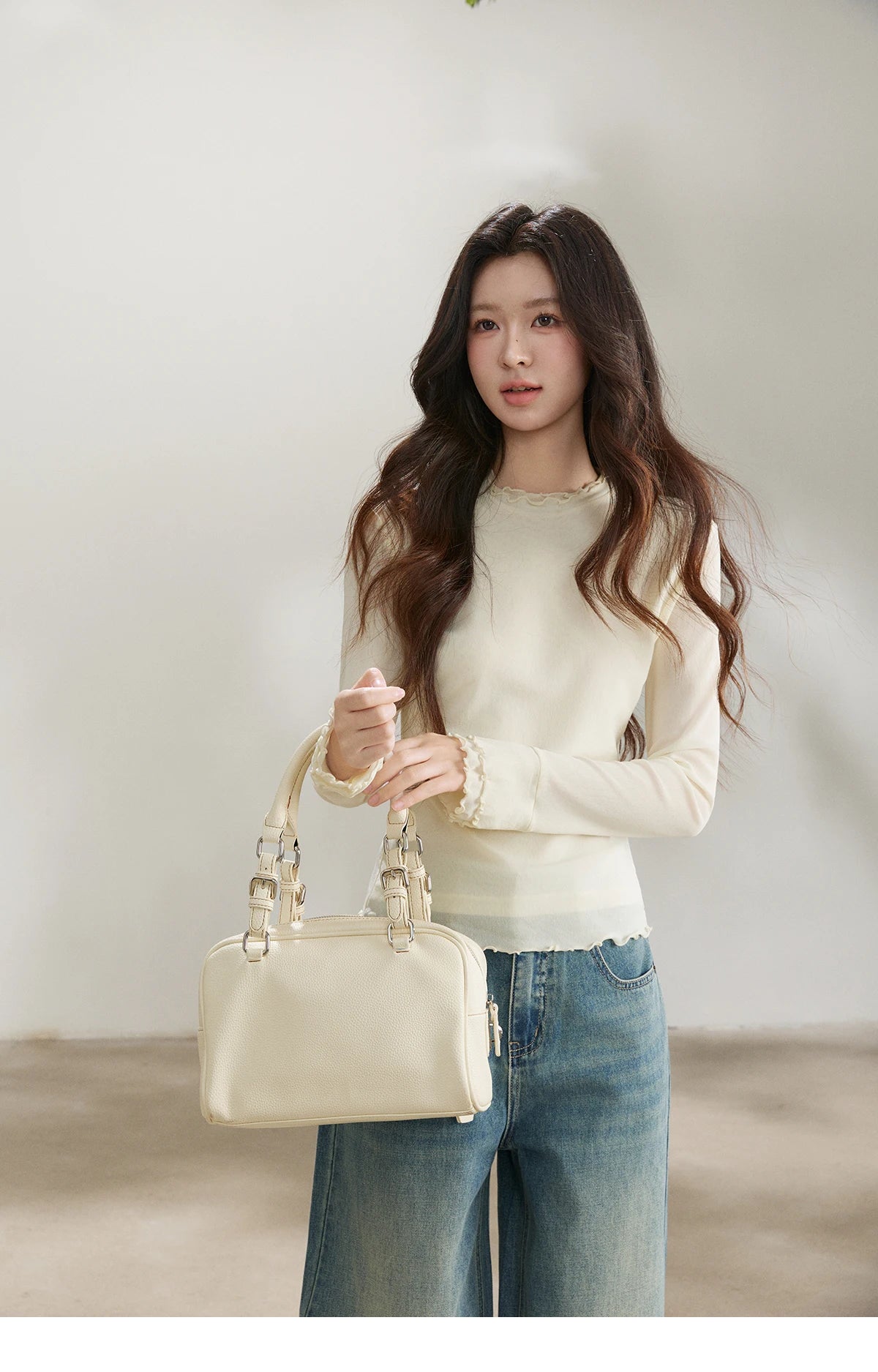 MISHOW Women's Ruffled Crew Neck Interior T-shirt 2026 Spring Lightweight Transparent Mesh Tops Slim Casual T-Shirt MXF11Z2914