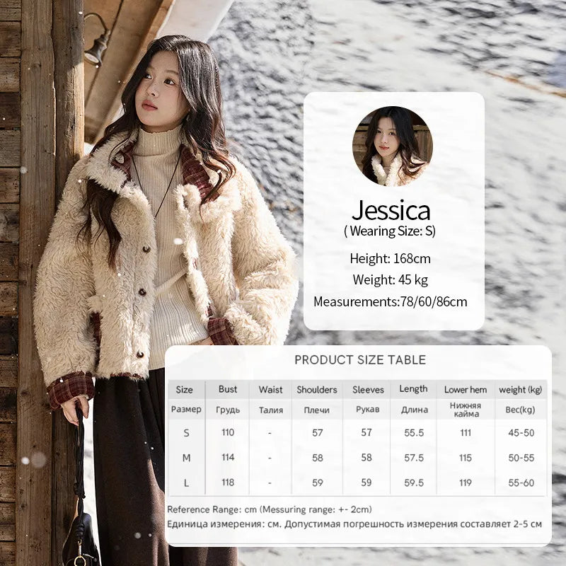 MISHOW Christmas Women's Reversible Retro Red Plaid Lamb Wool Coat 2025 Winter Loose Warm Fur-Lined Lapel Outerwear MXE93W1009