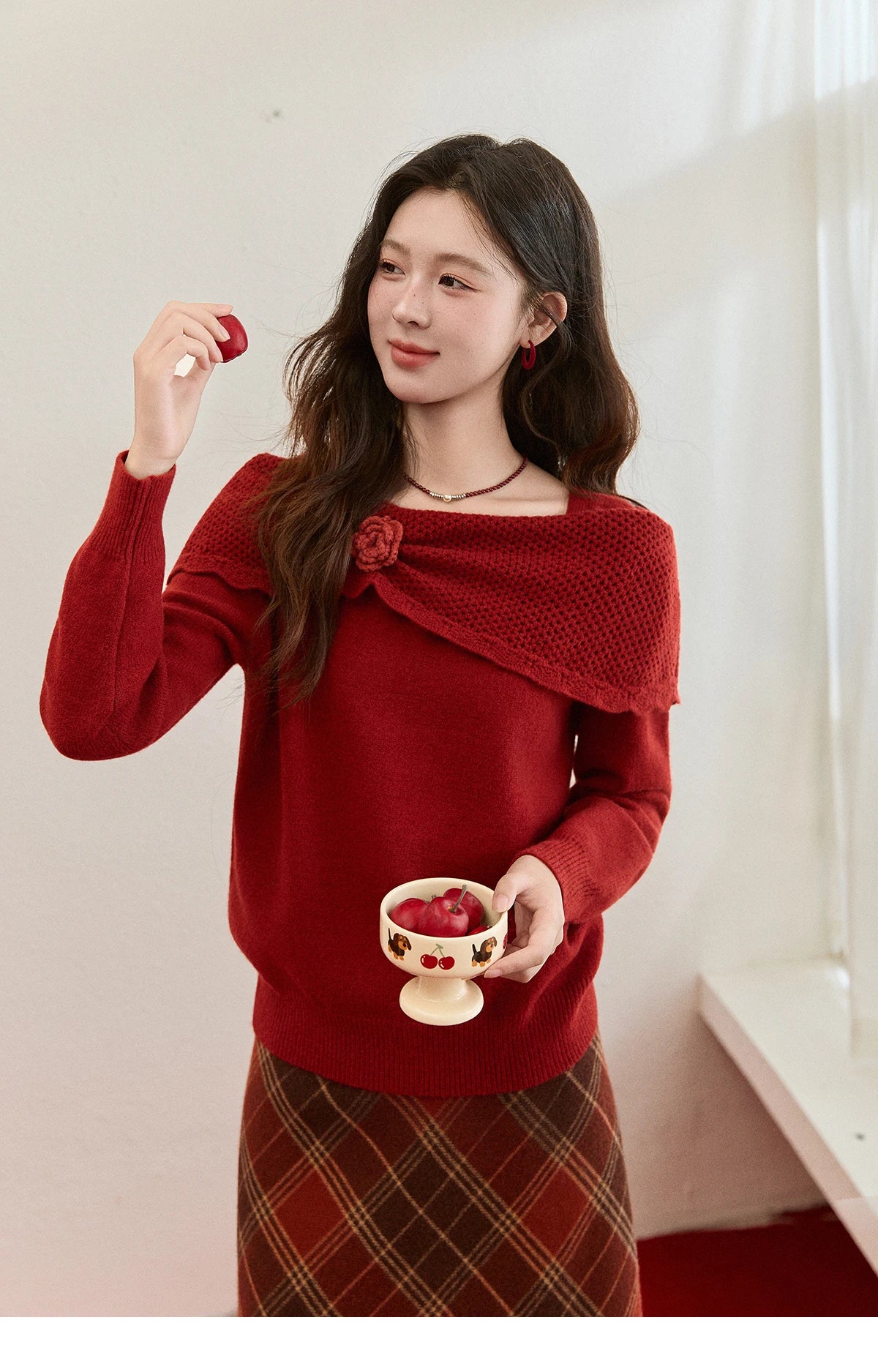 MISHOW New Year Christmas Women's Red Sweater 2025 Autumn Winter Soft Elegant Sweaters 3D Flower Alpaca Knitted Tops MXE94Z2889