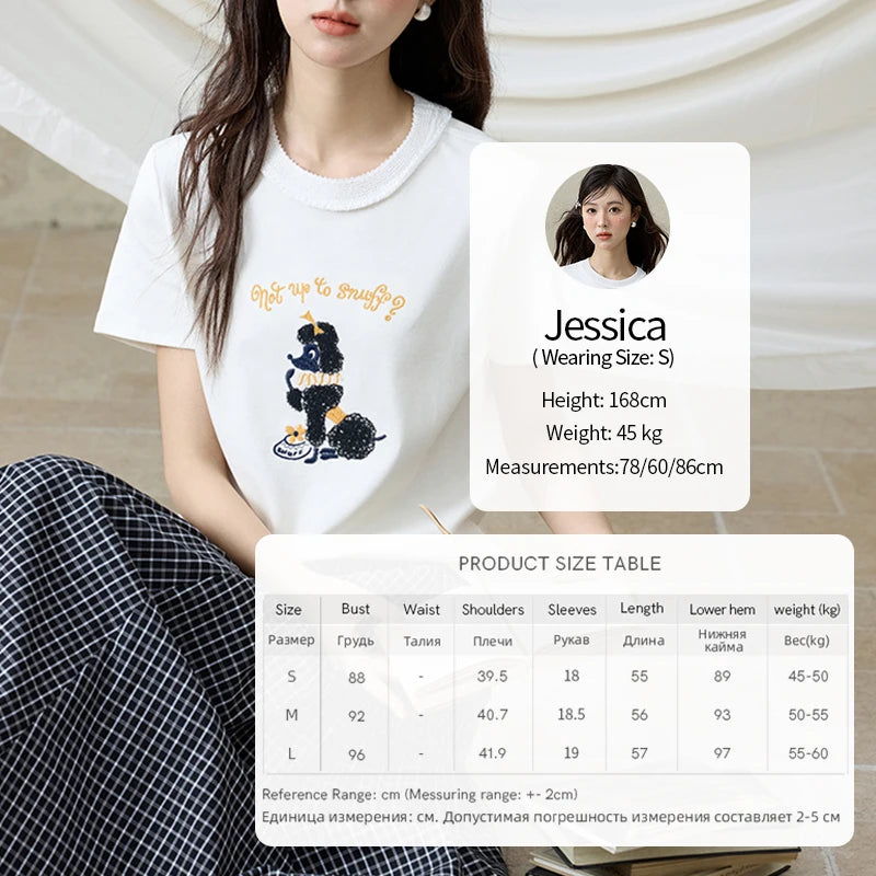 MISHOW Casual Summer Print Shirt Women New 2025 Round Neck Short Sleeve Dog Embroidered T-shirts Female Fashion Tops MXE33T0540