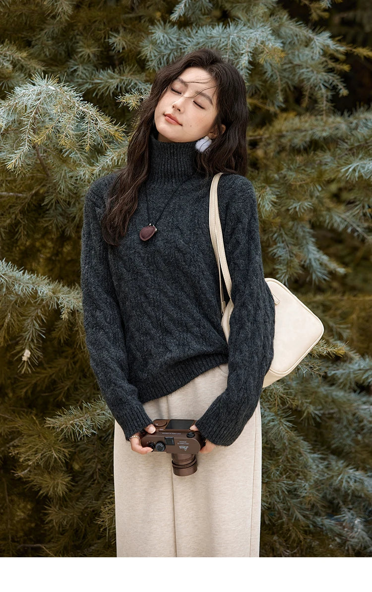 MISHOW Turtleneck Texture Solid Sweater Soft Warm Coat Winter Women Clothes Versatile Temperament Tops Office Lady MXD57Z1090