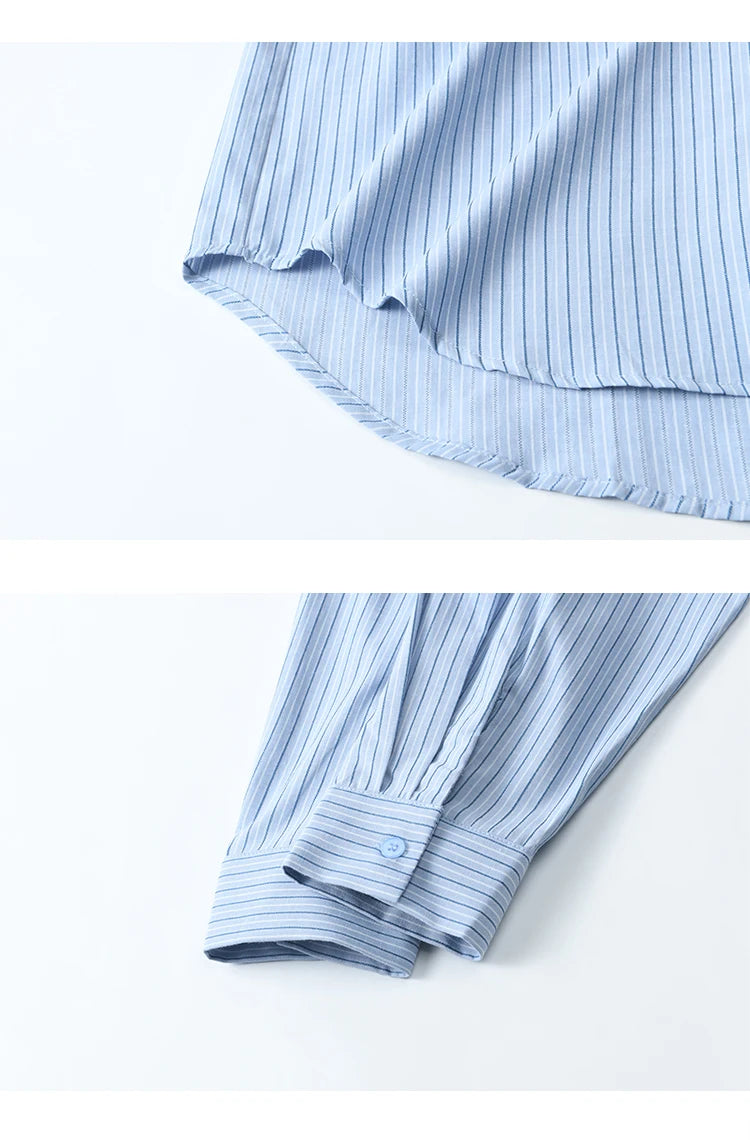 MISHOW Blue Striped Shirt for Women 2025 Spring Versatile Office Lady Tops Pocket Turn-down Collar Long-Sleeve Shirts MXE11C0399
