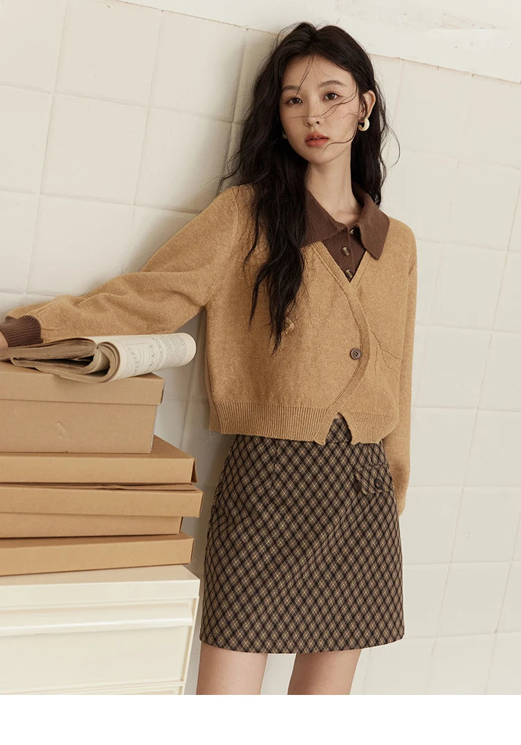 MISHOW Fake Two-piece Sweater Women French Retro Splicing Top 2024 Fall Winter New Korean Design Thin Knitwear MXD46Z0804