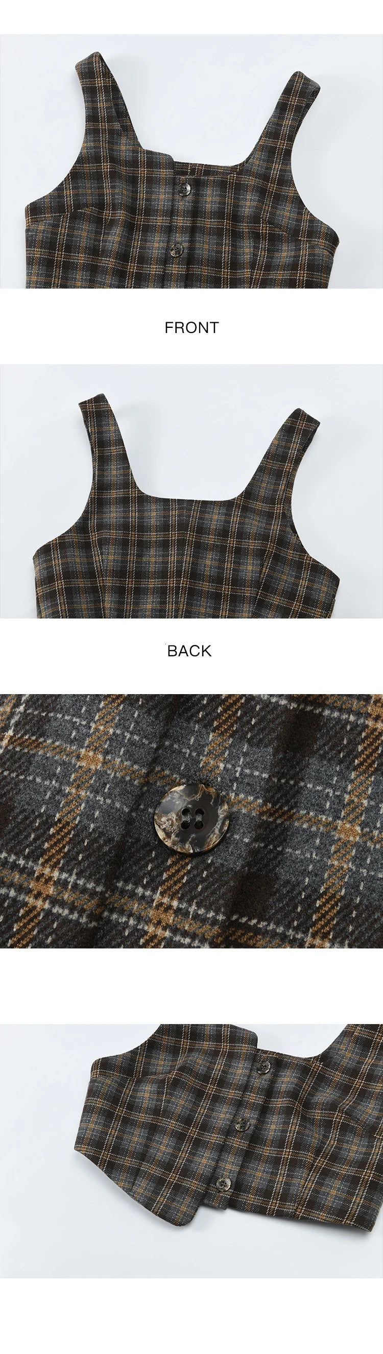 MISHOW Blue Plaid Vest Retro Skirt Separately Women 2024 Winter Retro Plaid Irregular Square Collar Top Midi Skirt MXD44W0454