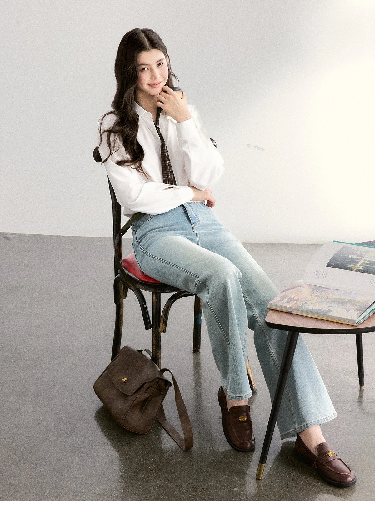 MISHOW Women's Casual Loose Shirt with Plaid Scarf 2026 Spring Lapel Tops Versatile Long Sleeve Shirts Office Lady MXF108C0815