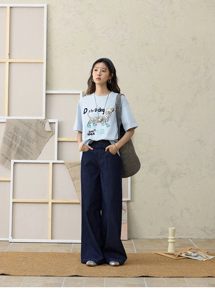 MISHOW Print Summer T-shirts Women 2025 Short Sleeve Round Neck Flocked Puppy Loose Shirt Female Casual Versatile Top MXE33T0542