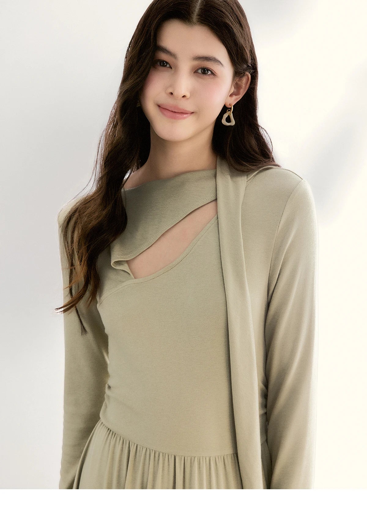 MISHOW Women's Light Green Midi Dress 2026 Spring Cutout Neck Hollow Out Ribbon Dresses Elegant Long Sleeve Dress MXF13L2556