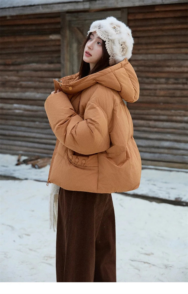 MISHOW Women's Short Coat with 90% White Duck Down Filling Windproof Down-proof Hooded Jacket Lightweight Warm Coat MXE51Y0080