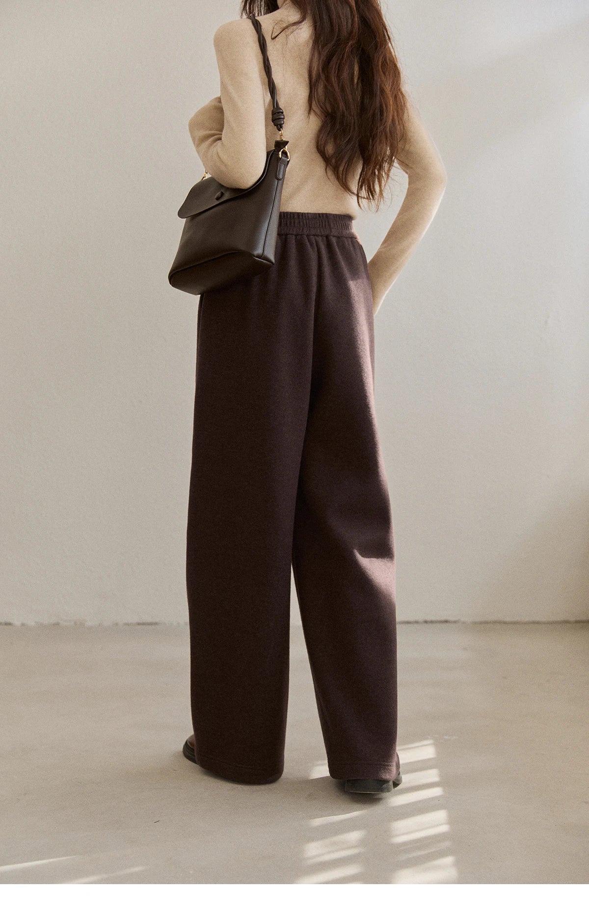 MISHOW High Waist Wide Leg Pants for Women 2025 Winter Casual Loose Thick Fleece Warm Knit Pants Straight Trousers MXE92K1127