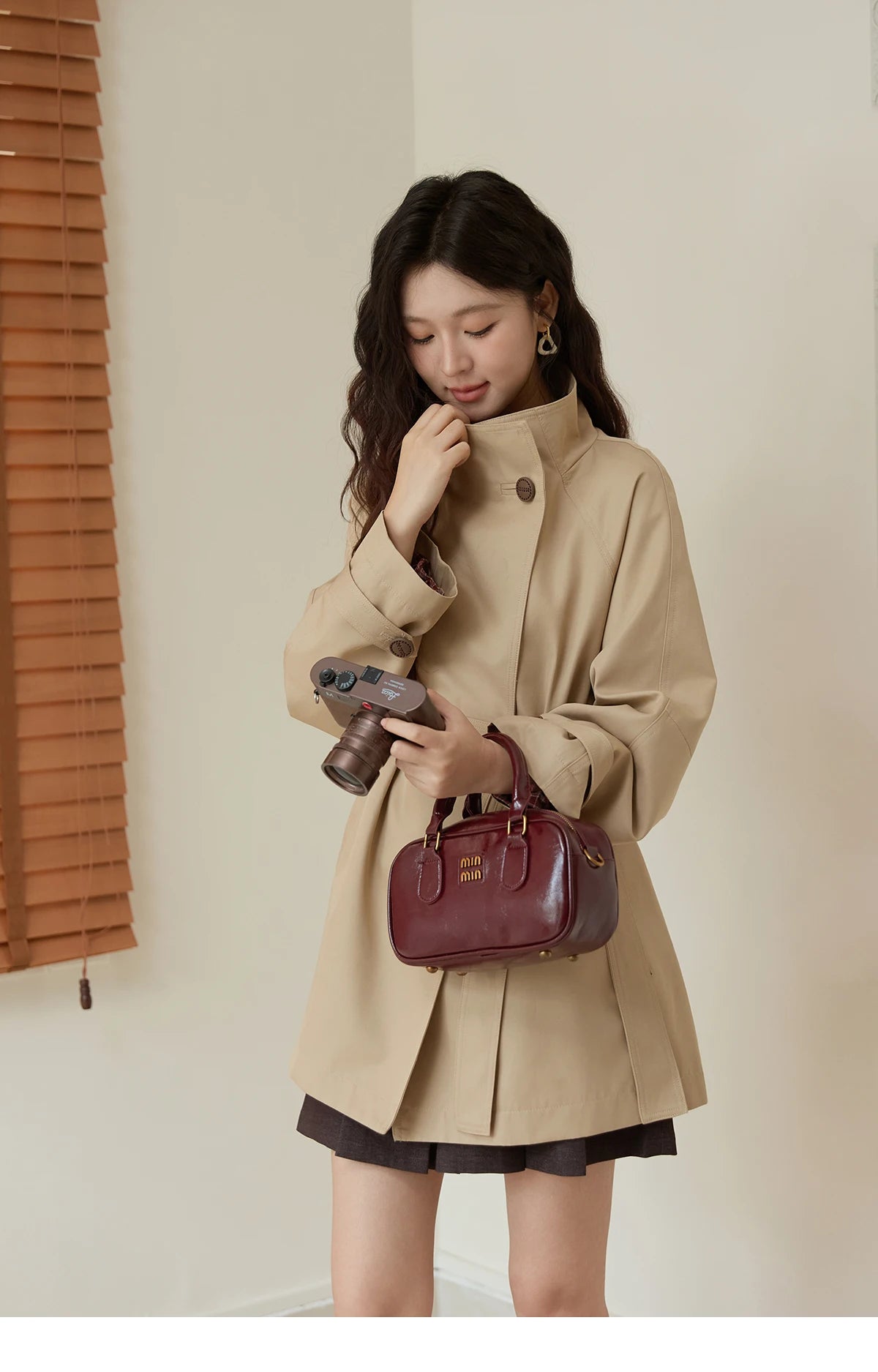 Mishow Stand Up Collar Medium Long Trench MXE44W0813