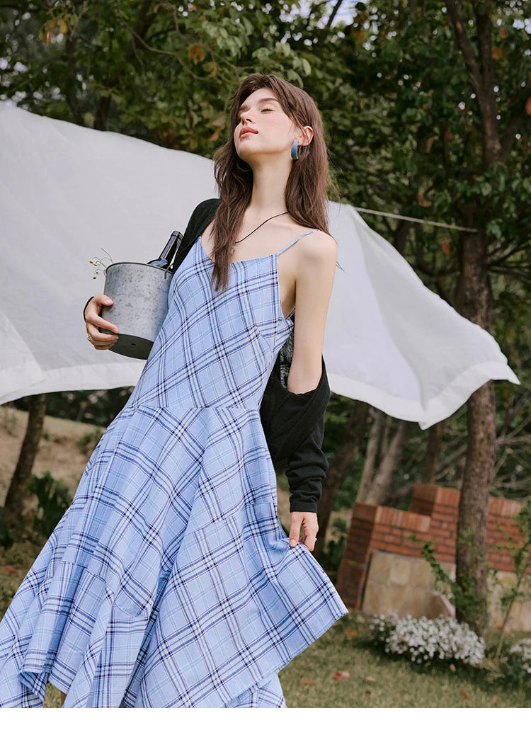 MISHOW Holiday Women's Summer Camisole Dresses 2025 Sleeveless Blue Palid Slim A-line Dress Female New Fashion Thin MXE33L2260