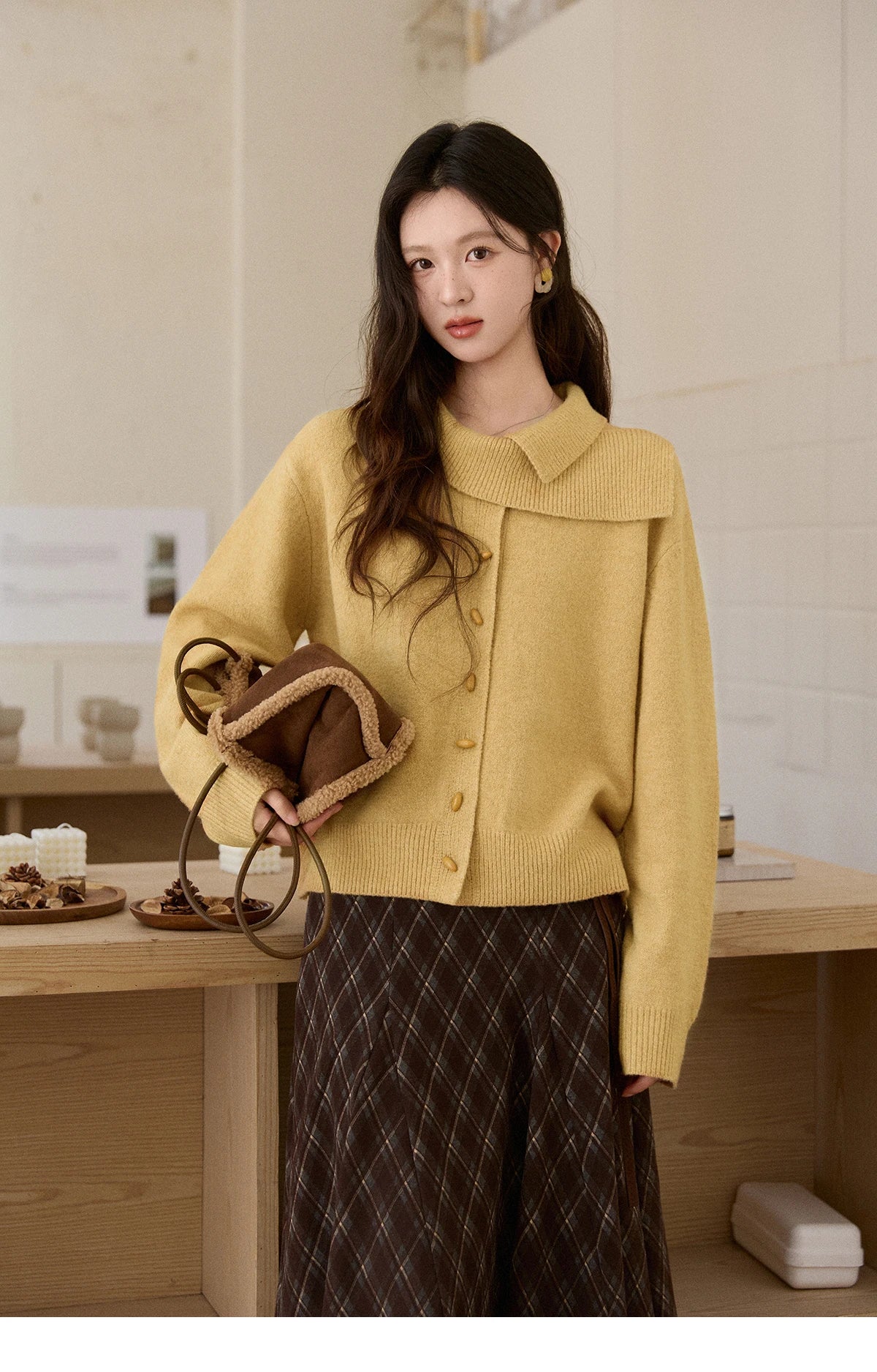 MISHOW Women's Mustard Yellow Knit Cardigan 2026 Spring Asymmetric Collar Dropped Sleeves Tops Casual Loose Sweater MXE93Z2936