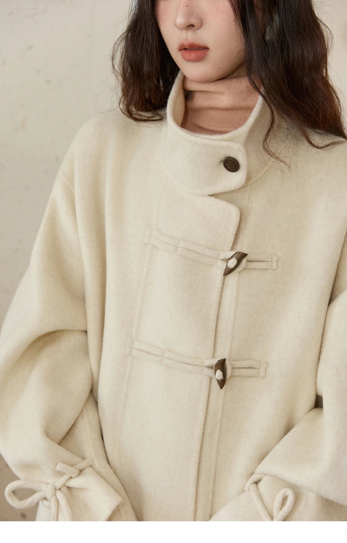 MISHOW Women's Long Coats 2025 Winter Yellow Double-faced 100% Wool Coat Windproof Lantern Sleeve Turtleneck Coat MXE51W0902