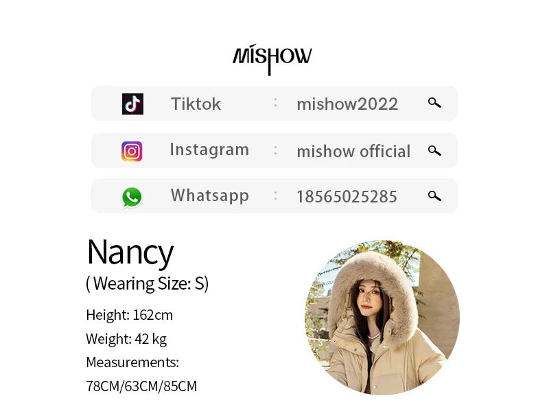 MISHOW White Duck Down Coat Hooded Long Removable Fox Fur Collar Down Jacket Zipper Design Warm Wind Resistance Coat MXD55Y0052