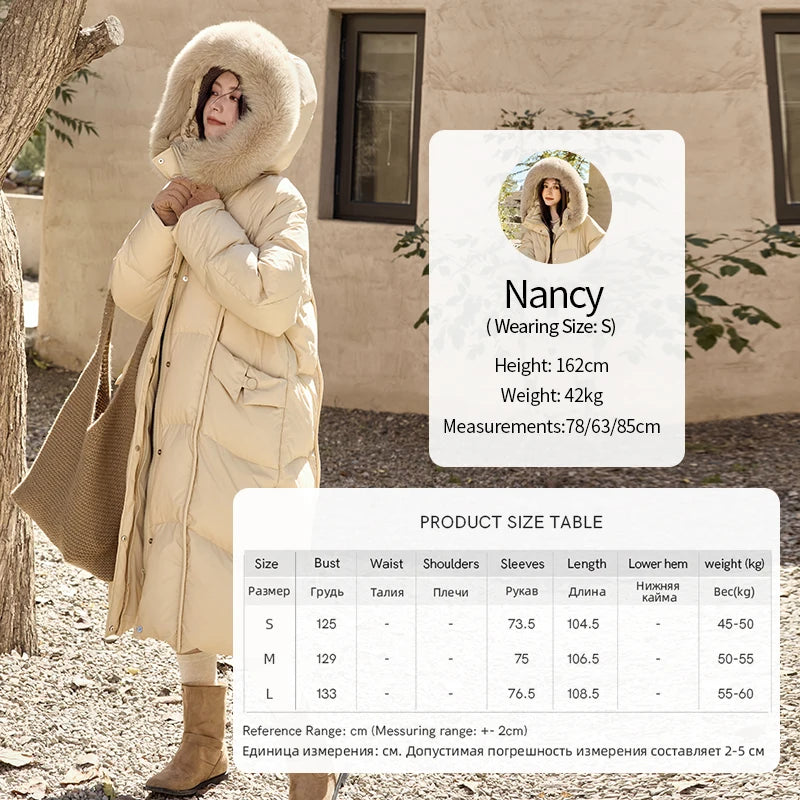 MISHOW White Duck Down Coat Hooded Long Removable Fox Fur Collar Down Jacket Zipper Design Warm Wind Resistance Coat MXD55Y0052