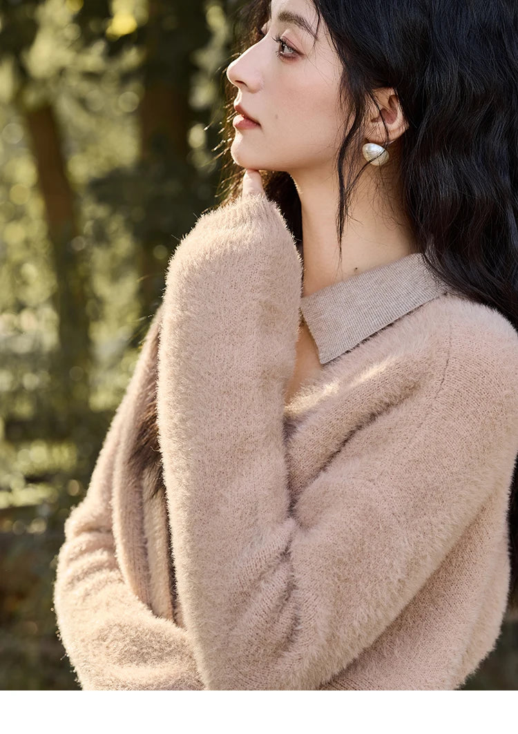 MISHOW Women’s Sweater Top Dress Separately 2024 Fall Winter Fashion Imitation Mink Fur Sweet Coat Knitted Dress MXD45L2043