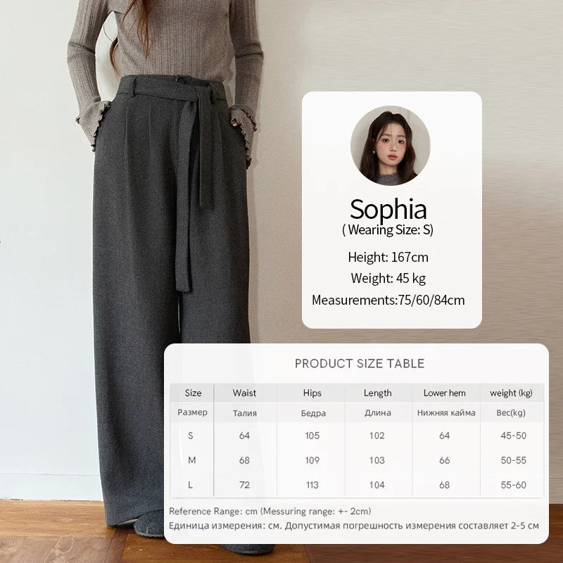 MISHOW Women's Winter Pants 2025 Retro Gray Wide-leg Pants Loose Warm Comfortable Commute Slim Trousers Woman Clothes MXE89K1099