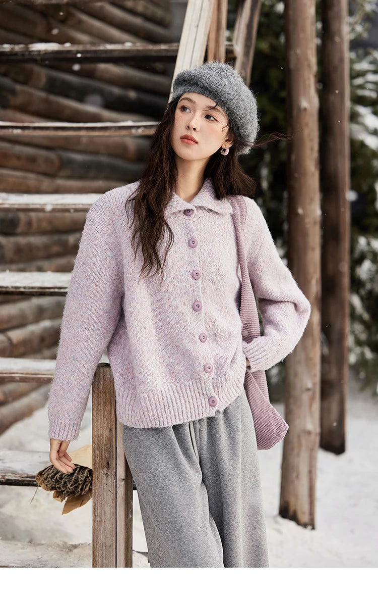 MISHOW Turn Down Collar Wool Blend Sweater Women Solid Single-breasted Tops Thickened Warm Versatile Knitted Cardigan MXD59Z1136