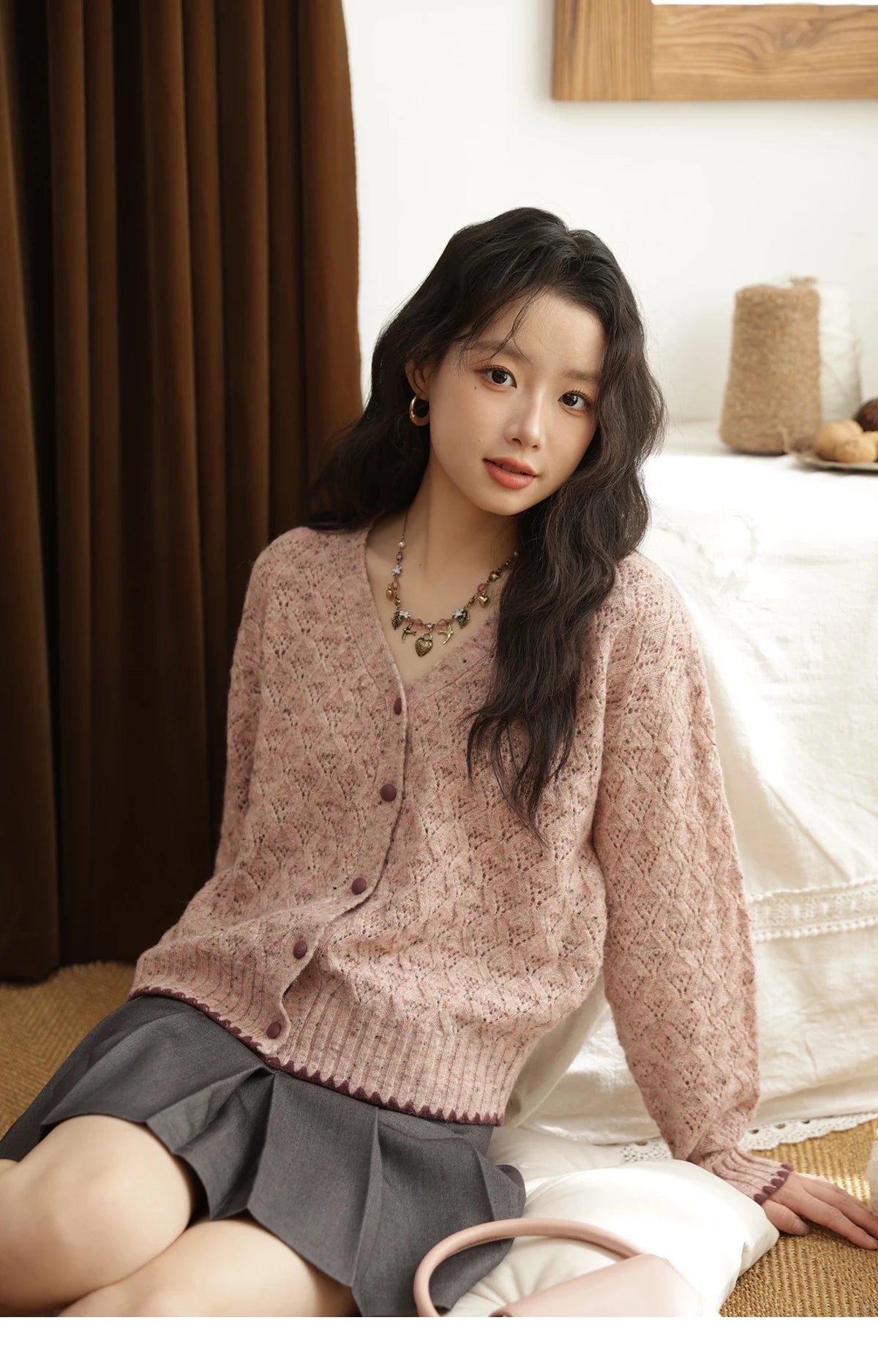 MISHOW Colorful Dot Wool Knitted Cardigan 2025 Autumn Hem Cuffs Shell Embroidery Tops Hollow Argyle Pattern Sweater MXE44Z1364