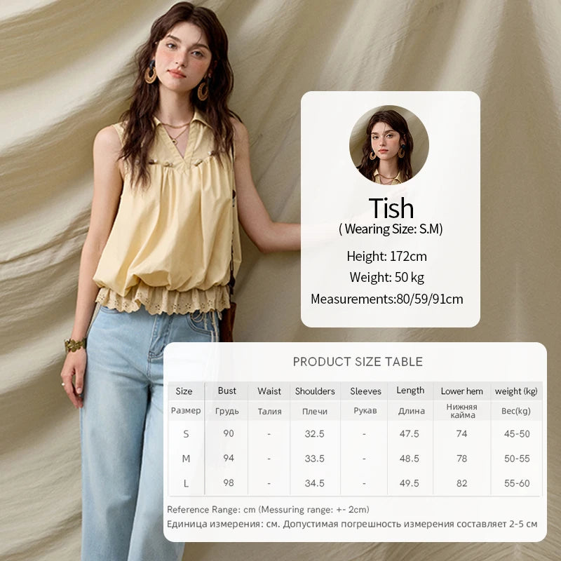 MISHOW Office Lady New Blouse Women Summer New Sleeveless Turn-down Collar Hollow Lace Shirts Female Slimming Fashion MXE31X1760