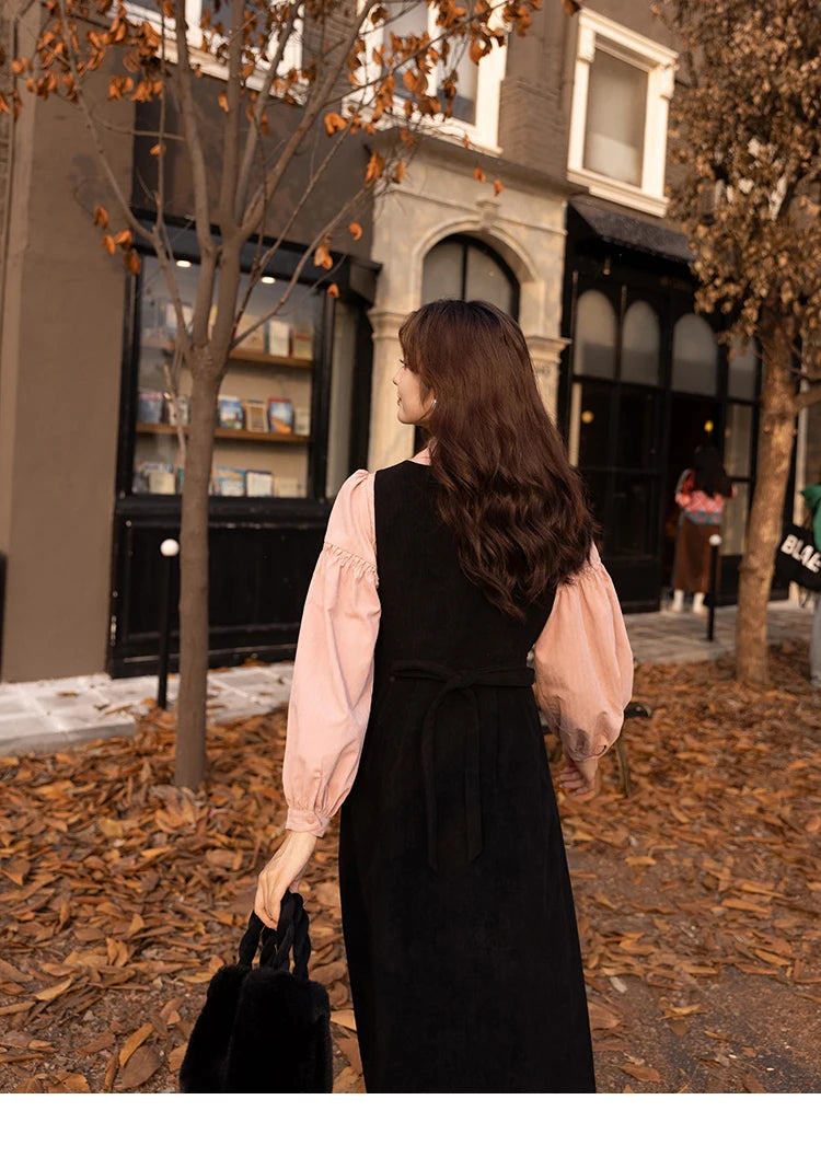 MISHOW Corduroy Strap Dress Autumn Winter French Retro Vneck Sleeveless Mid-Calf Dresses Elegant Solid Blouses MXB43L1246