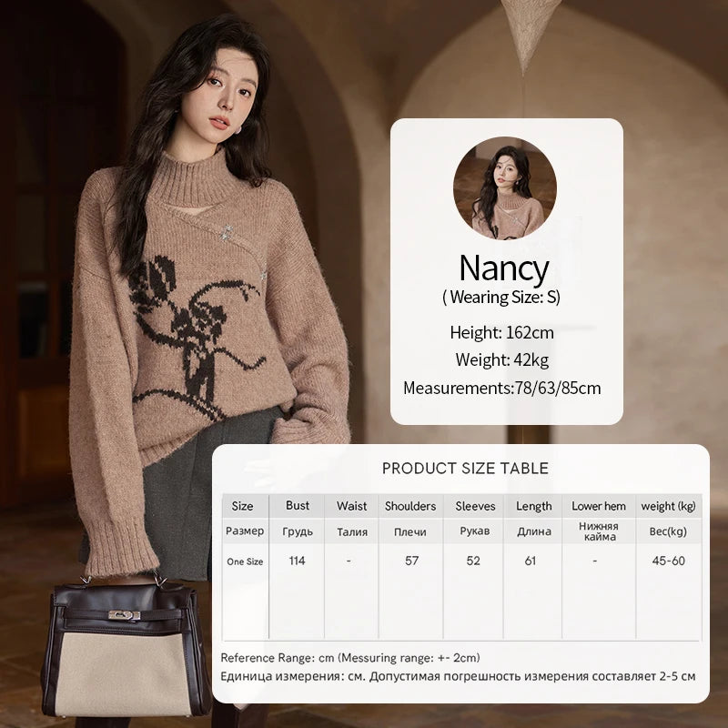 MISHOW Chinese Hollow Out Sweaters for Women 2024 Autumn Winter Loose Casual Design Sweet Floral Knitted Pullovers MXD36Z0888