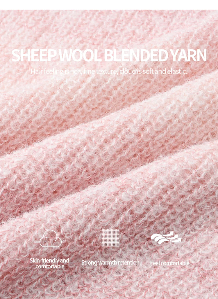 MISHOW Women's Pink Gradient Knitted Top 2025 Autumn French Wool Blend Ribbed Cuff Long Sleeve Tops with Knitted Rope MXE43Z1334