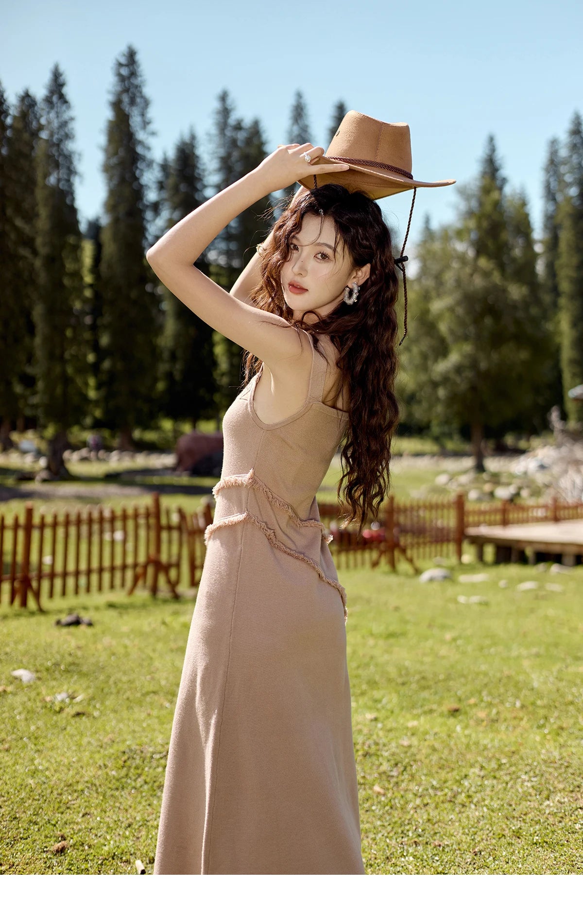 MISHOW Chenille Coat Knitted Strap Dress Separately Autumn Color Blocking Fake Pocket Top Square Neck Tassel Dresses MXD43L2041