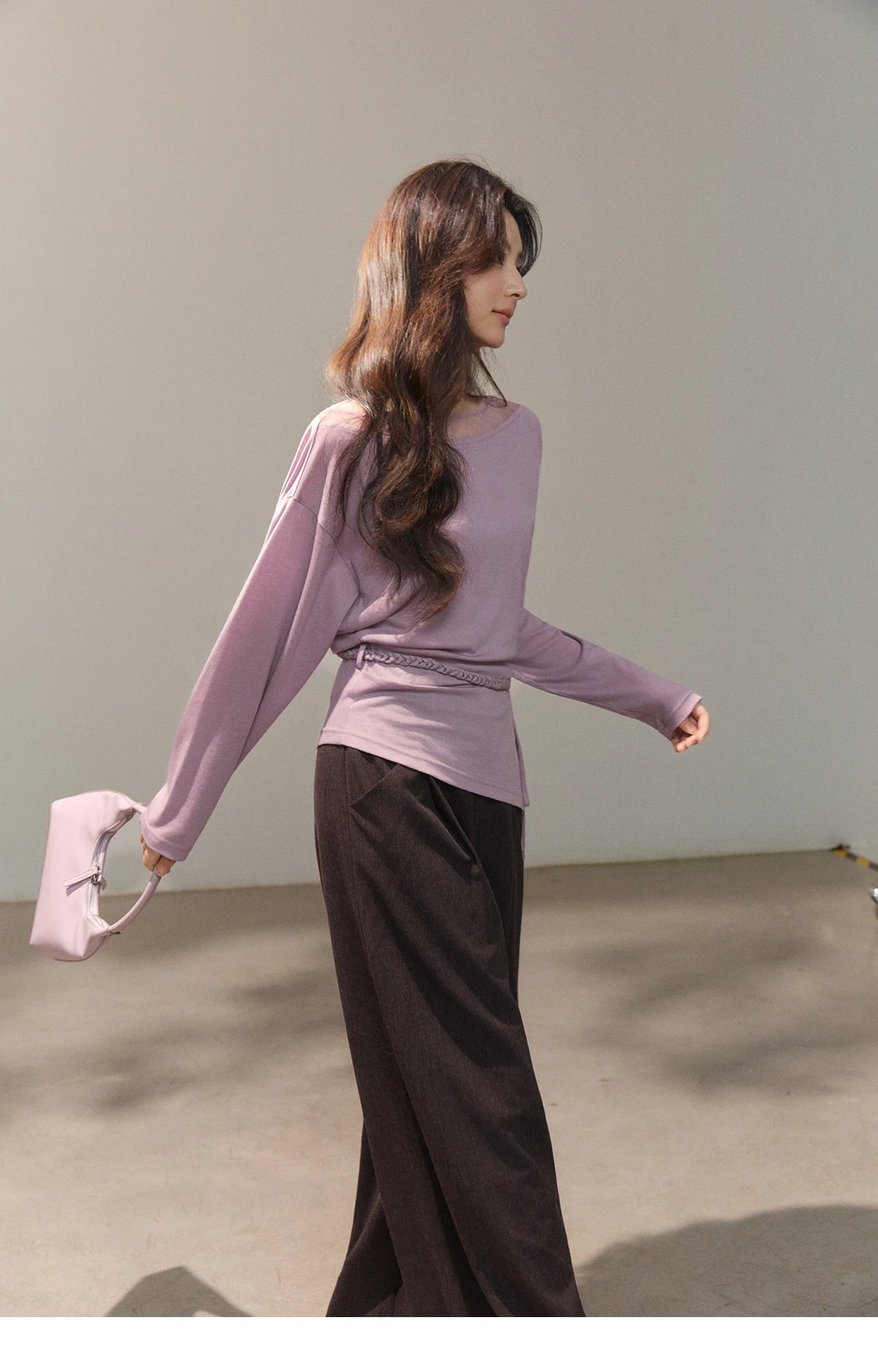 MISHOW Women's Dark Purple Wide Leg Pants 2026 Spring High Waist Pleated Pants Back Elastic Waist Casual Trousers MXF13K1204