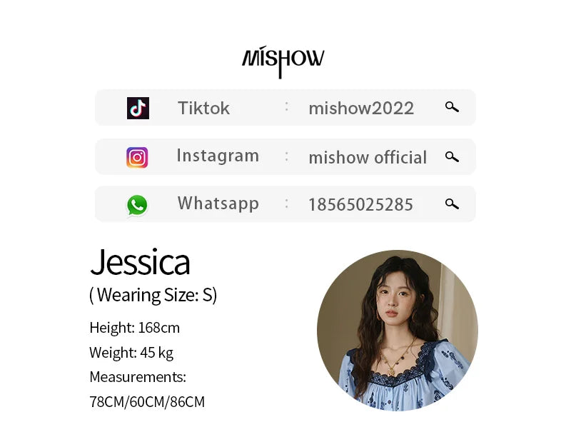 MISHOW Fashion Print Cotton Shirt for Women 2025 Summer New Puff Sleeve Lace Splicing Retro Blue Casual Button Top MXE35X1842