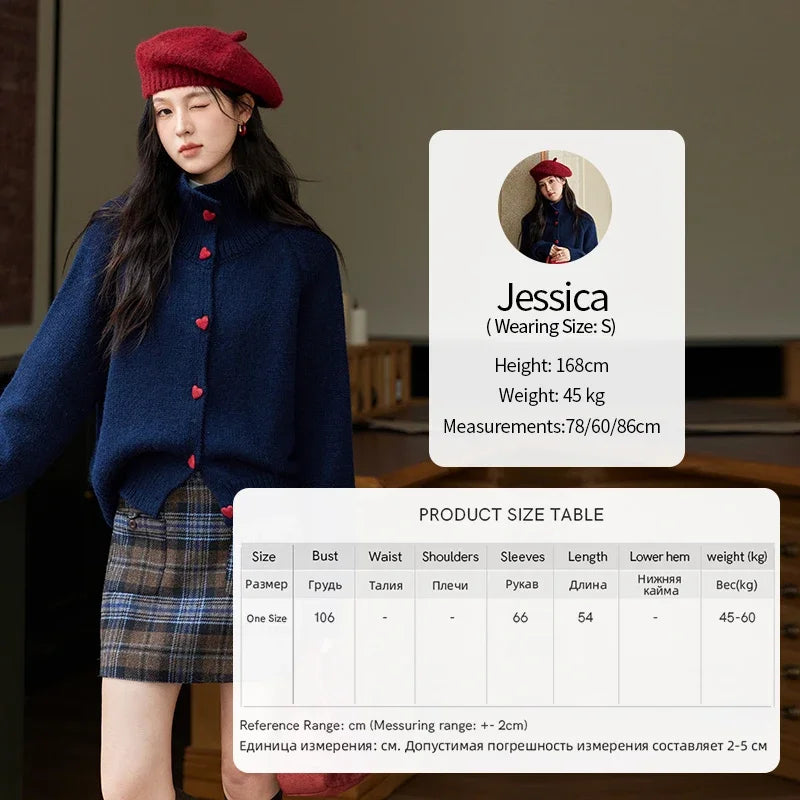 MISHOW Love Heart Button Sweater Color Clash Women Winter Clothing Knitted Cardigan Loose Versatile Thick Warm Tops MXD58Z1127