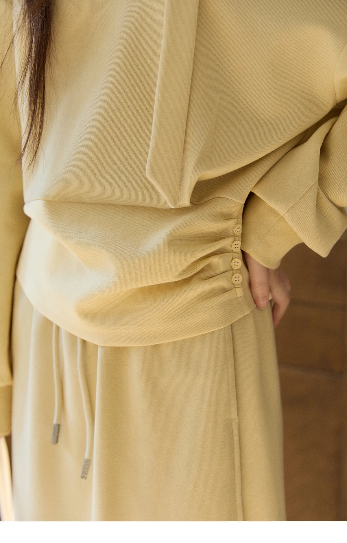 MISHOW Women's Light Yellow Two-Piece Set Asymmetrical Off-shoulder Pullover Top Rear Fork Midi Skirt Set with Ribbon MXE11T1489