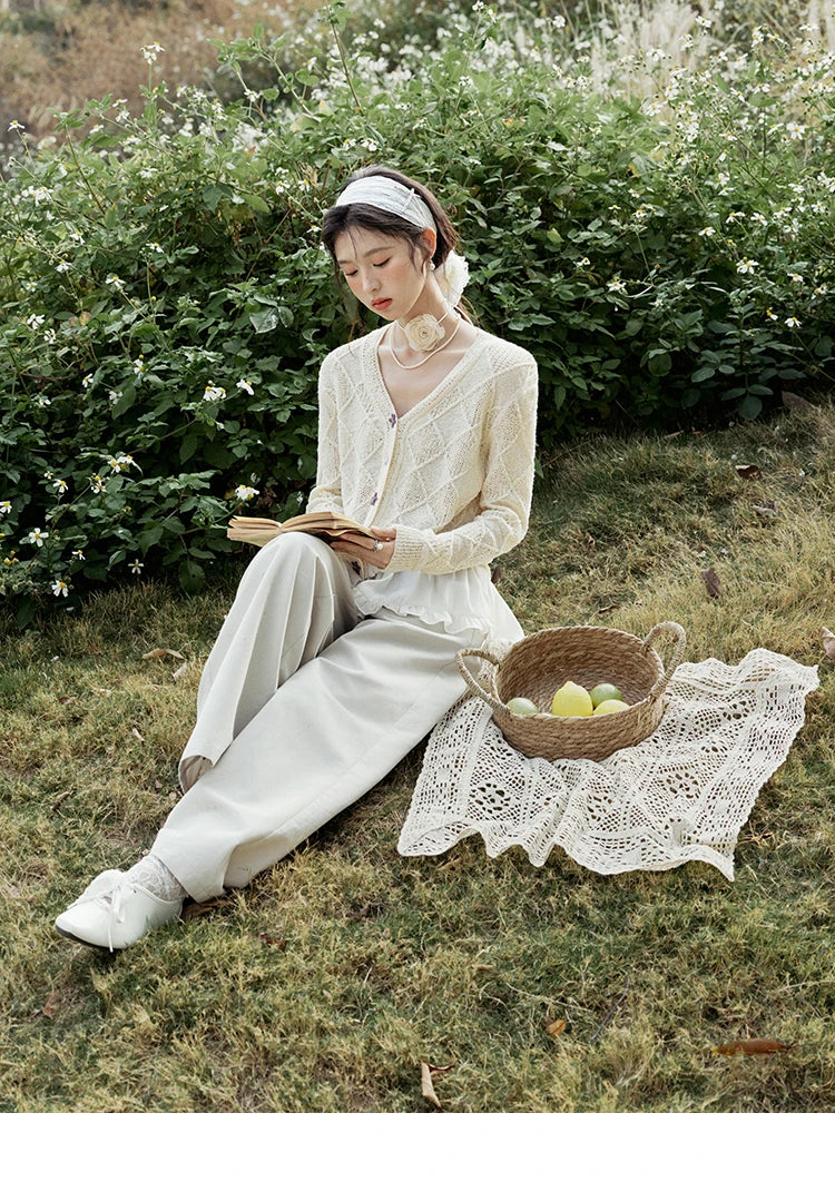 MISHOW Square Pattern Knitted Sweater for Women Spring Summer 2025 V-neck Tops Colorful Starfish Buckle Lazy Cardigan MXE16Z1213