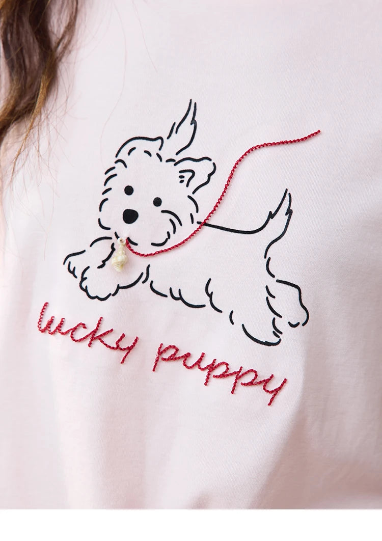 MISHOW Cute Printed Puppy Short Sleeve T-shirt 2025 Summer Round Neck Short Sleeved T-shirt Cotton Blend Casual Tees MXE36T0640