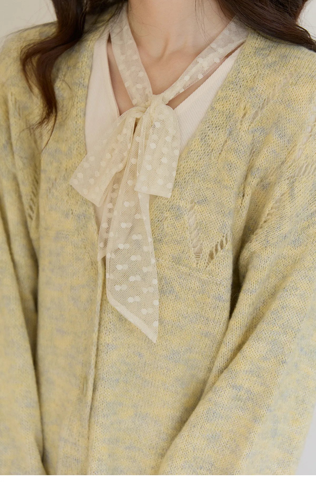 MISHOW Women's Marled Yellow Mohair Knit Cardigan 2026 Spring V-Neck Flare Sleeve Cardigans Casual Loose Sweater MXF108Z1021