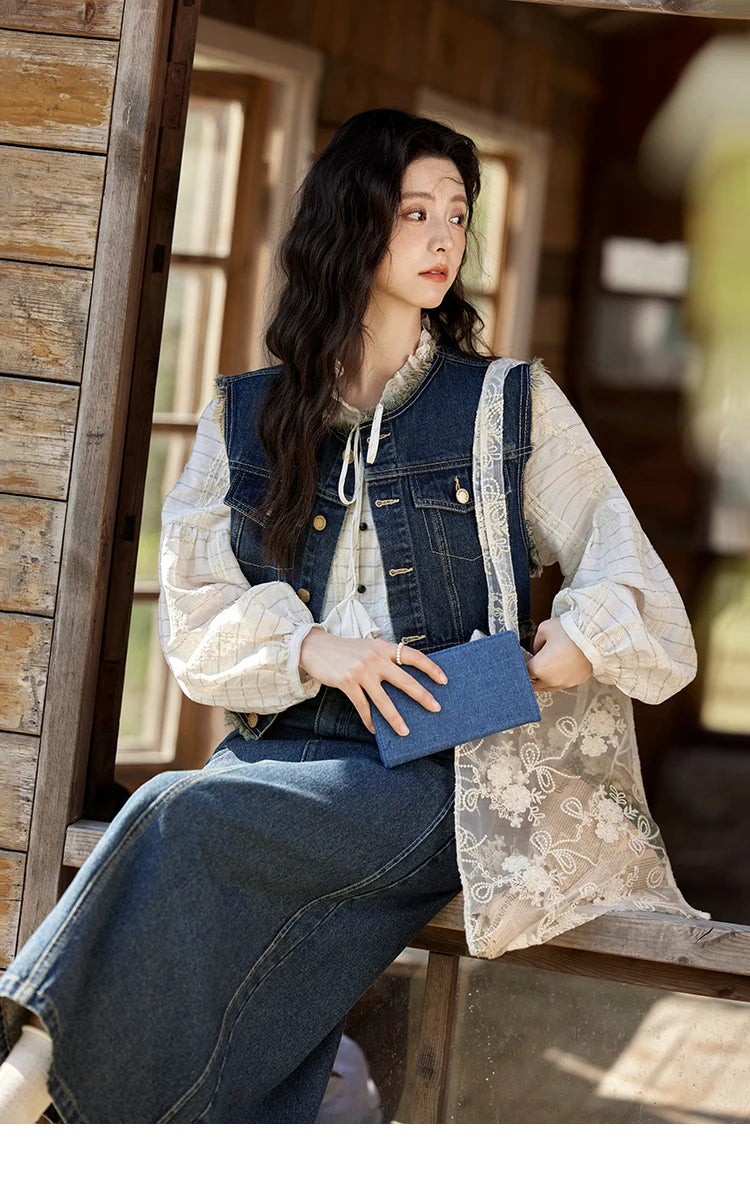 MiSHOW French Striped Blouses Women Spring New 2025 Long Sleeve Lace Collar Shirts Female Fashion Solid Chiffon Tops MXE12C0387