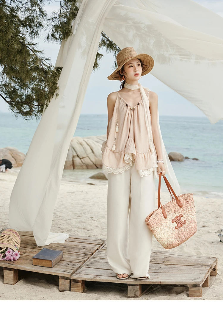 MISHOW French Summer Camisole for Women 2025 Sweet Lace Hollow Flower Sleeveless Tops Female New Fashion Holiday Top MXE33X1758