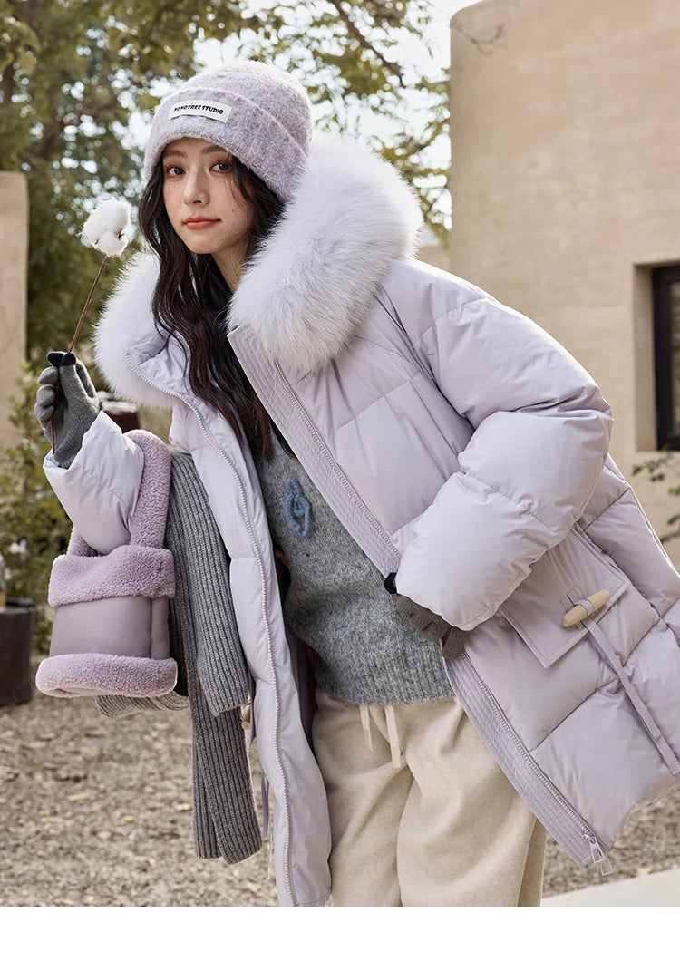 MISHOW Thickened Down Jacket Women's Hooded Zipper Long Sleeved 2024 Winter Korean Basic Warm Sweet Cotton Jacket Top MXD36Y0051